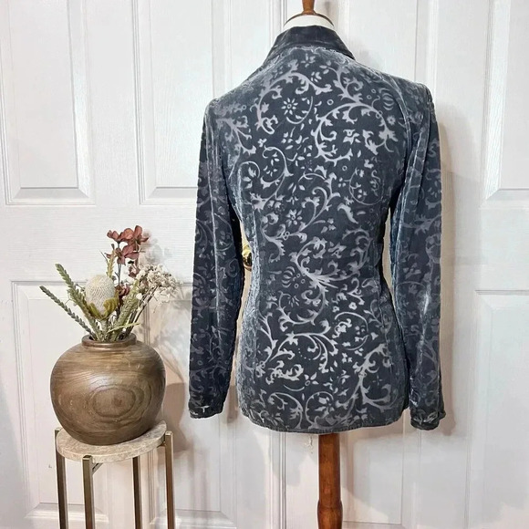 Armani Exchane Womens Velvet Burnout Silk Blend Top Sz S Gray Whimsygoth 90s Y2K - Picture 3 of 9